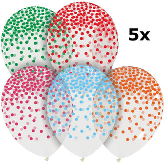 Hervat Wortel vals Ballonnen bedrukt met gekleurde confetti stippen, 5 st.