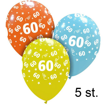 Klas Gevoelig voor buitenspiegel Ballonnen 60 jaar, multicolor, 30 cm, 5 stuks, geschikt voor helium