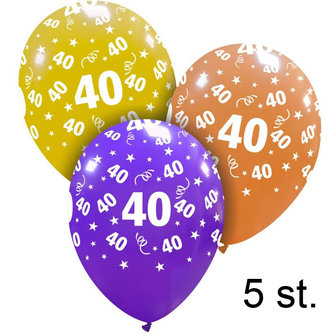 breedtegraad Diakritisch uitspraak Ballonnen 40 jaar, multicolor, 30 cm, 5 stuks, geschikt voor helium