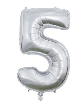 Ik was mijn kleren herhaling Tweede leerjaar Cijfer folieballon 5 zilver, 66 cm