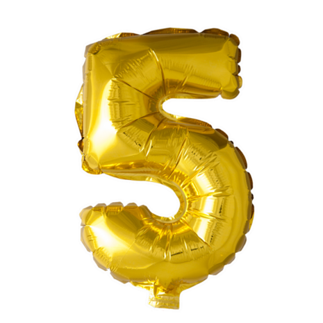 Folieballon cijfer 5, 41 cm goud