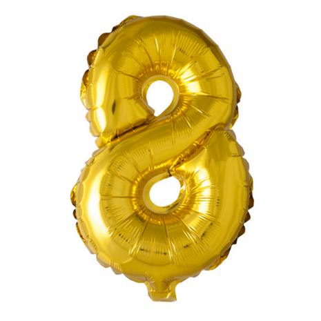 Folieballon cijfer 8, 41 cm goud
