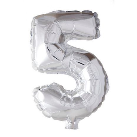 Folieballon cijfer 5, 41 cm zilver
