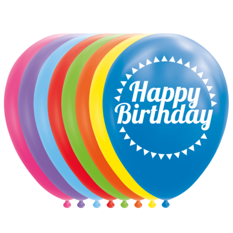 Helium ballonnen Happy Birthday, 8 st