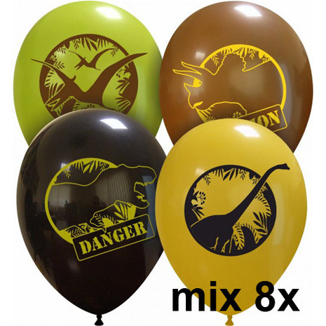 Dino ballonnen, mix, 8 st.