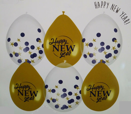 Happy New Year ballonnen mix, 6 st