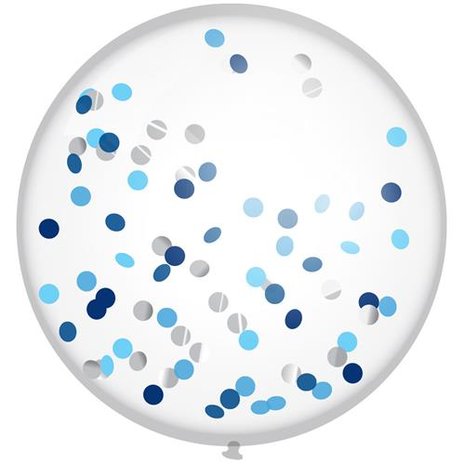 Blauw XL confetti ballon, 60cm