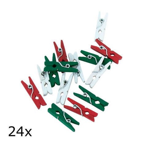 Kerst wasknijpertjes 24 st, rood-wit-groen