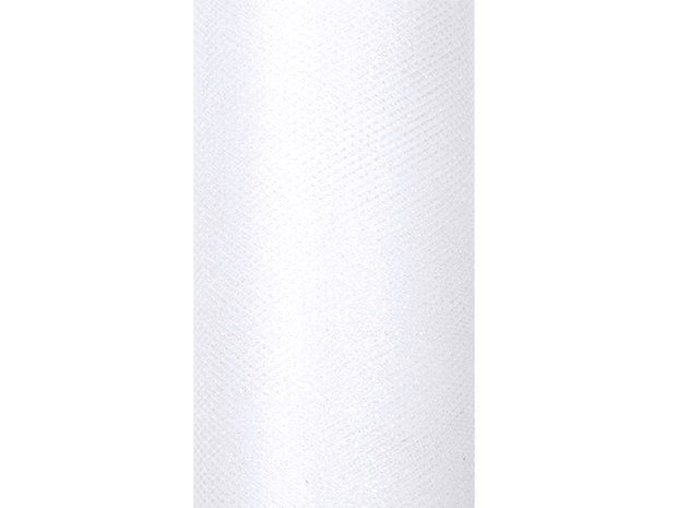 Tule Glitter Wit, 15cm breed, rol 9 m