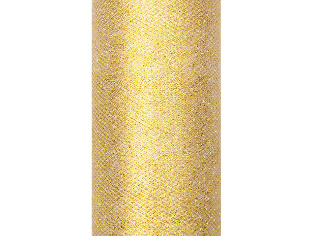 Tule Glitter Goud, 15cm breed, rol 9 m