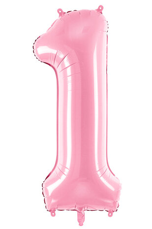 folie cijfer 1 roze, 86 cm
