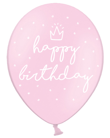 happy birthday stippen roze ballon, 30cm