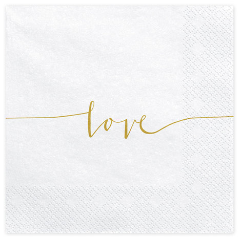 Love wit-goud servetten, 20 stuks