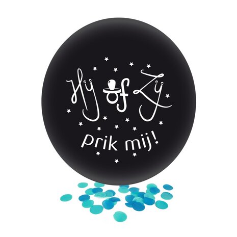 Gender reveal ballon met blauwe confetti