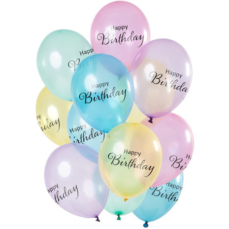 Happy Birthday ballonnen set, crystal color, 12 stuks