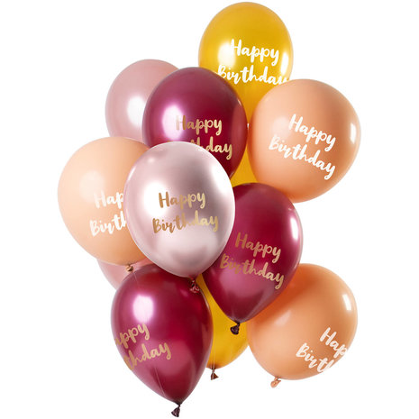 Happy Birthday ballonnen set, roze-goud, 12 stuks