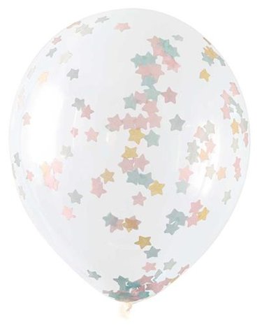 confetti ballonnen met sterretjes, roze-blauw-goud, 5 st, 41 cm