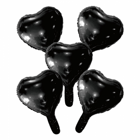 Mini folie hart ballonnetjes zwart, 5 st., 23 cm
