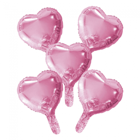 Mini folie hart ballonnetjes roze, 5 st., 23 cm