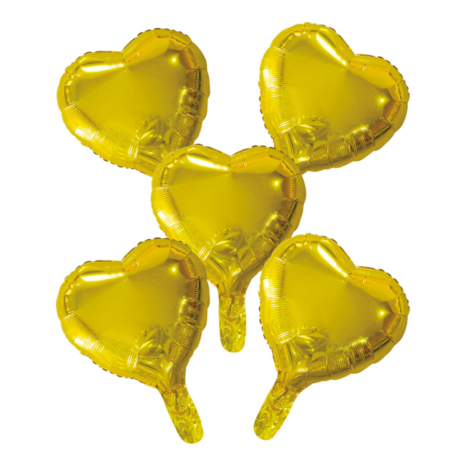 Mini folie hart ballonnetjes goud, 5 st., 23 cm