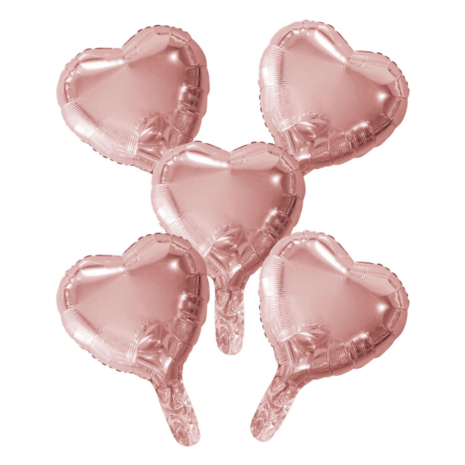 Mini folie hart ballonnetjes rose gold, 5 st., 23 cm