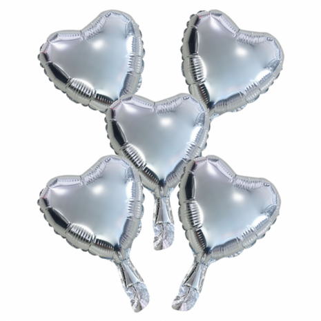 Mini folie hart ballonnetjes zilver, 5 st., 23 cm