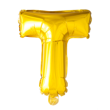 Folieballon Letter T, goud, 41 cm / 16 inch