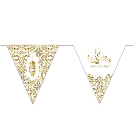 Eid Mubarak vlaggenlijn wit-goud, 6 meter