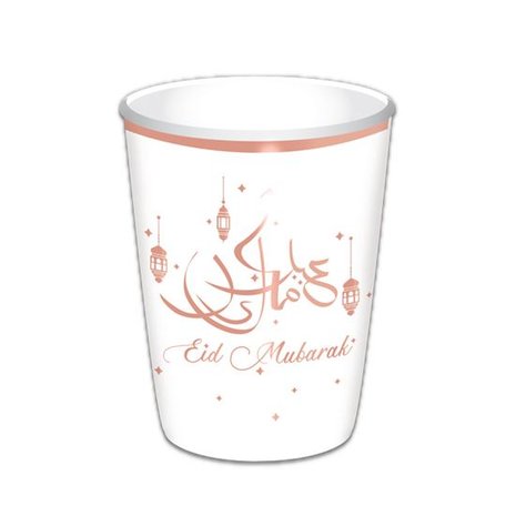 Eid Mubarak bekers, wit-rose gold, 8 stuks