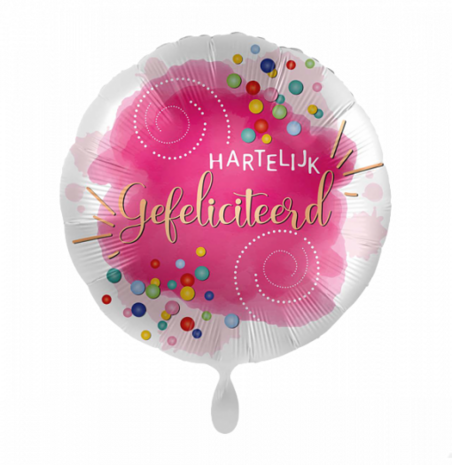 Hartelijk Gefeliciteerd folieballon confetti, 43cm