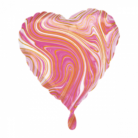 Marmer roze folieballon hart marblez, 43cm
