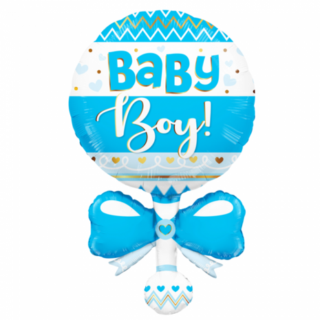 Folie ballon Baby Boy rammelaar, 91cm