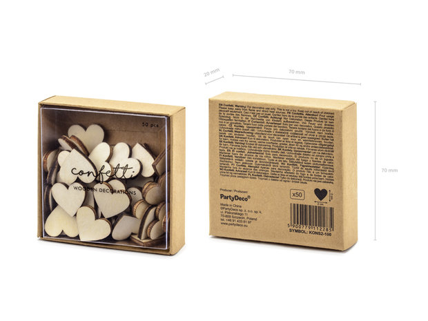 houten confetti hartjes, 50 stuks