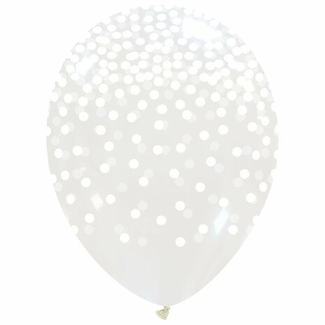 Confetti ballon wit stippen, 30 cm