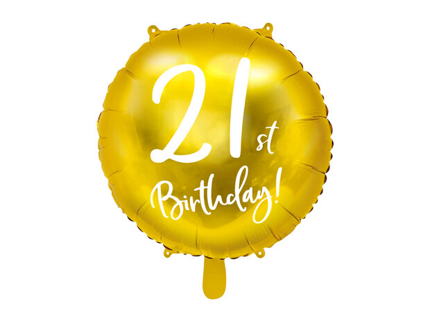 21 jaar folieballon Goud, 45cm