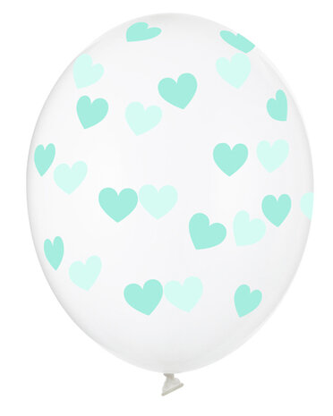 Ballonnen transparant met mint hartjes