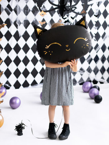 Zwarte kat folieballon - Black cat - 48x36cm