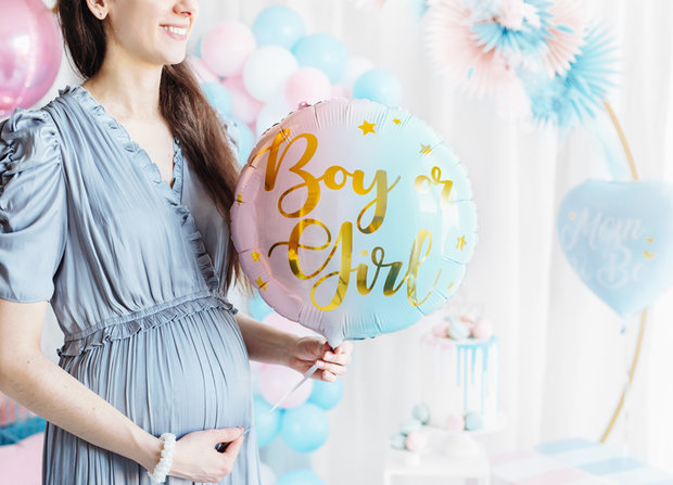 Boy or Girl gender reveal folieballon, 35 cm