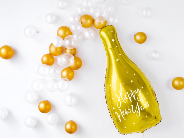 Happy New Year folieballon champagne fles, 82cm