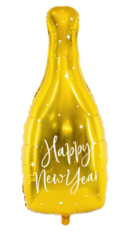 Happy New Year folieballon champagne fles, 82cm