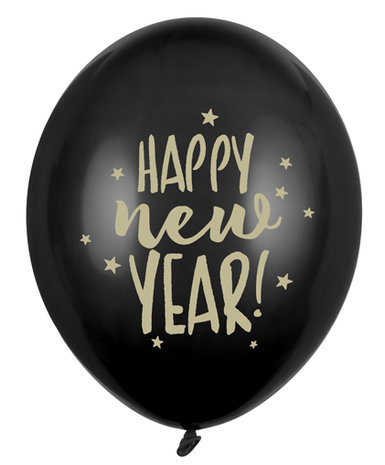 Happy New year ballonnen zwart-goud, 30 cm
