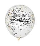 happy birthday ballonnen confetti zwart, 6 st
