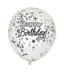 happy birthday ballonnen confetti zwart, 6 st
