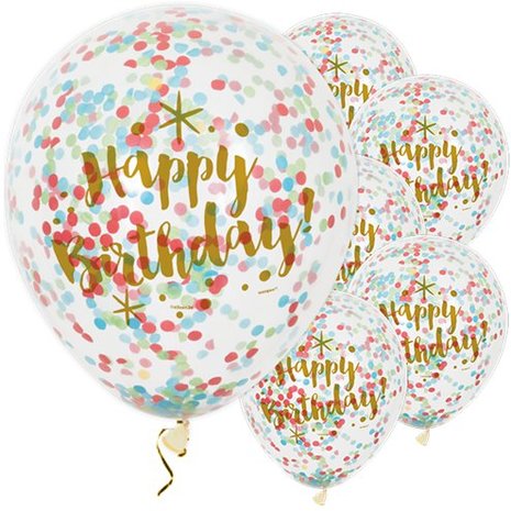 happy birthday ballonnen confetti multicolor, 6 st