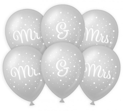 Mr &amp; Mrs ballonnen, zilver, 6 st.