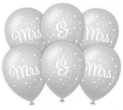 Mrs &amp; Mrs ballonnen, zilver, 6 st.