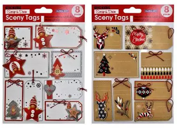 Kerst gifttags / stickers, 8 stuks