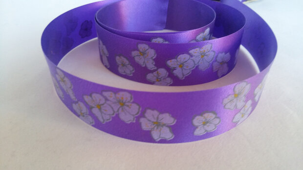 Decoratielint paars met bloem, 25mm