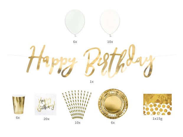 Happy Birthday set goud, 60-delig inhoud