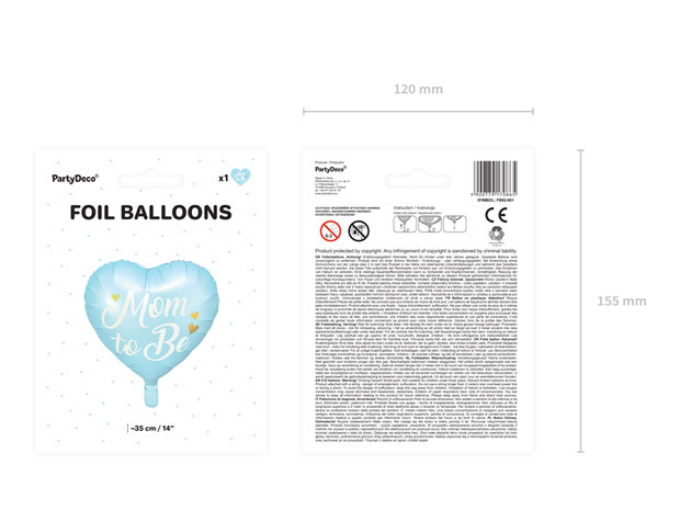 Mom to be folieballon blauw, 35cm